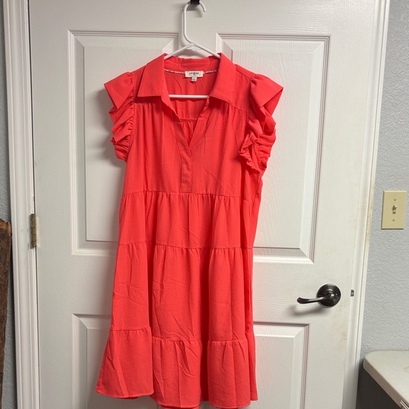 Umgee Bright Red/Orange Textured Dress - Picture 3 of 7